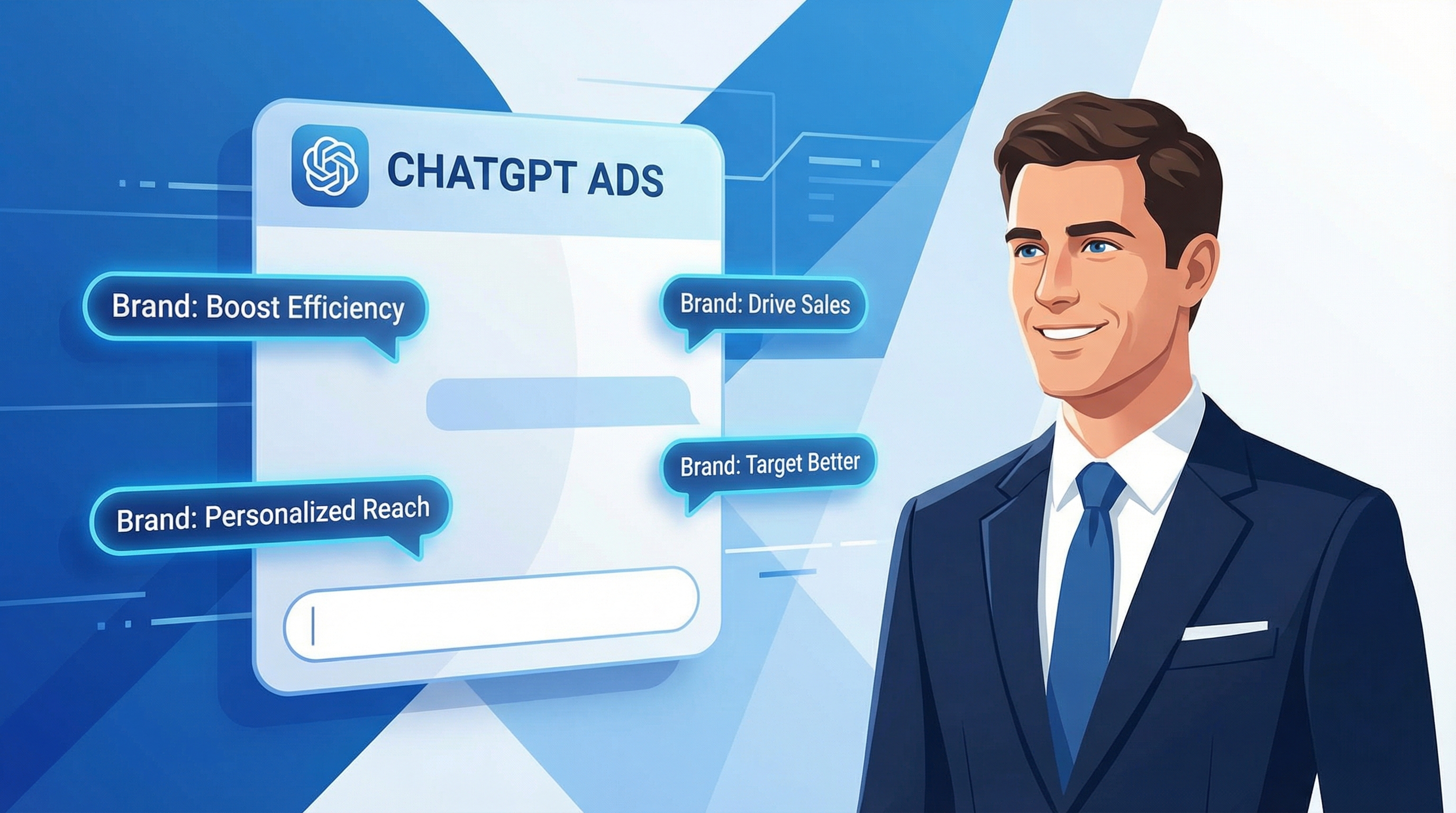Illustration représentant une publicité ChatGPT claire et structurée