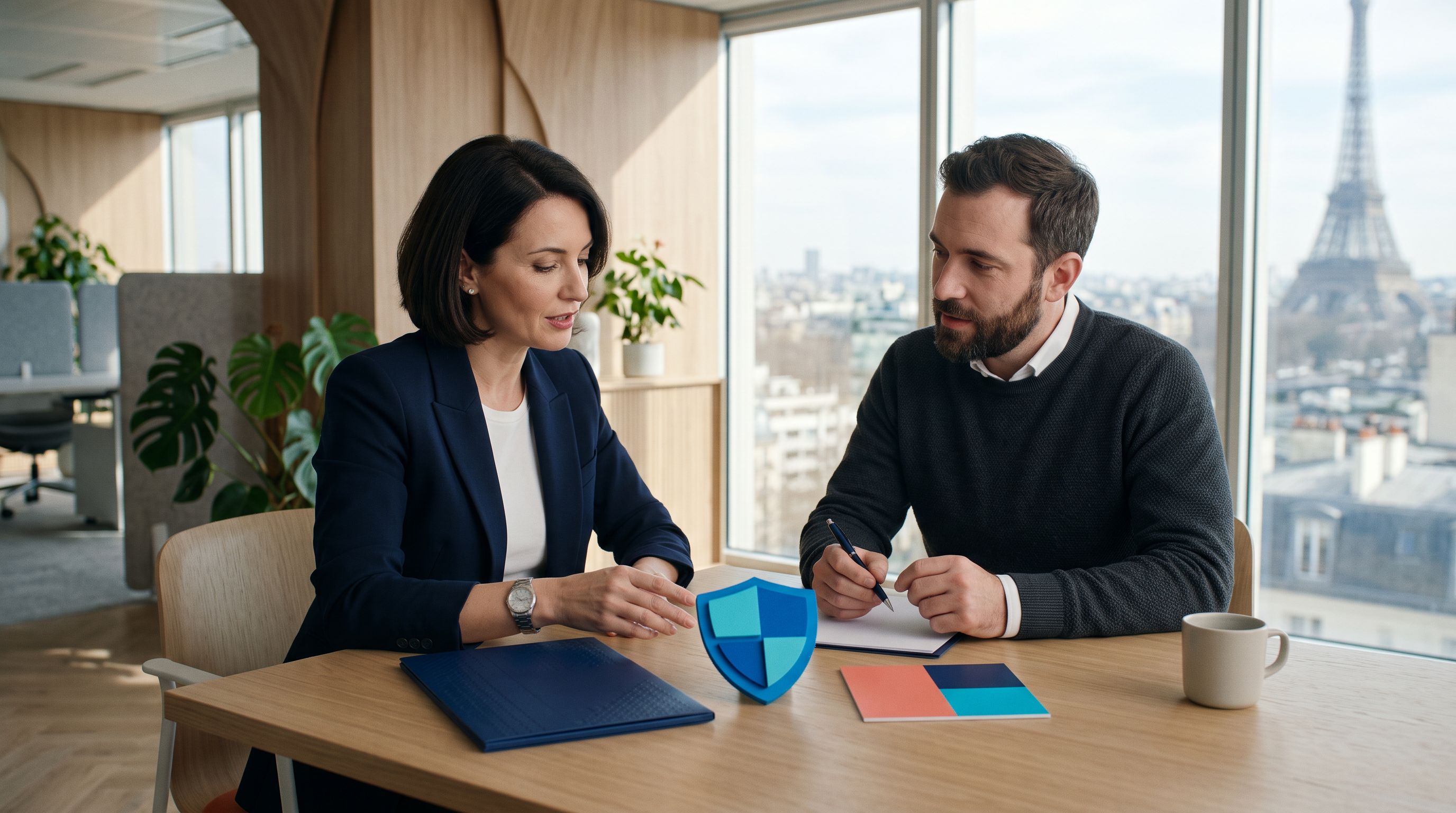 Responsables auditant l’identité d’une entreprise et ses éléments de conformité publicitaire