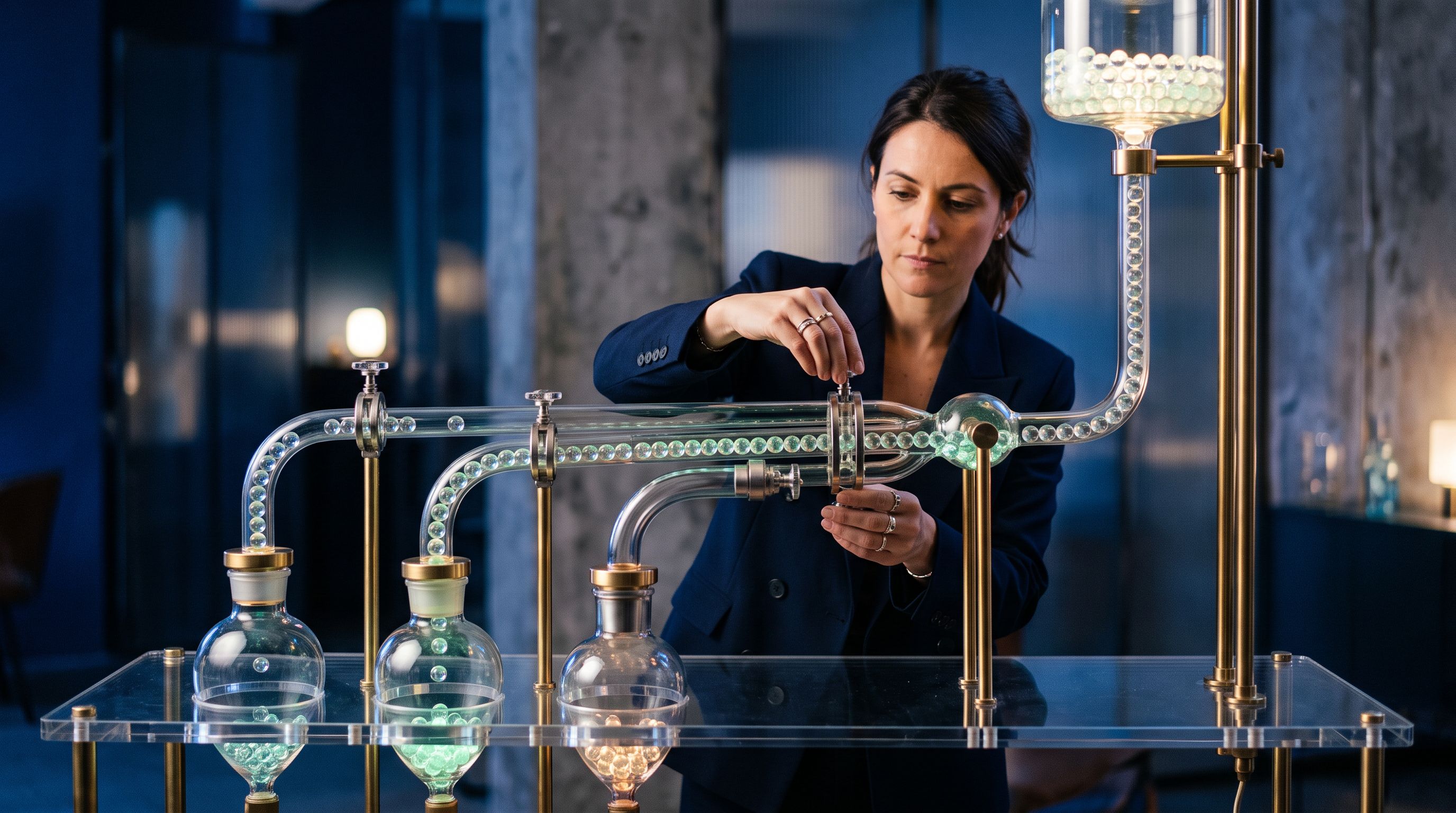 Stratège répartissant des sphères lumineuses entre trois circuits transparents réglables